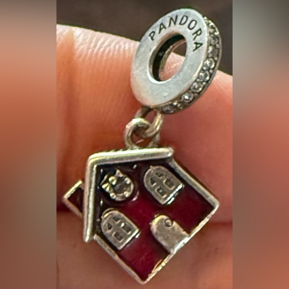 Pandora- Elegant Red and Silver House Charm Pendant
